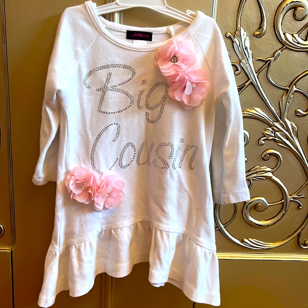 “Big Cousin” Flower Embellished Rhinestone Ruffle Bottom Dress